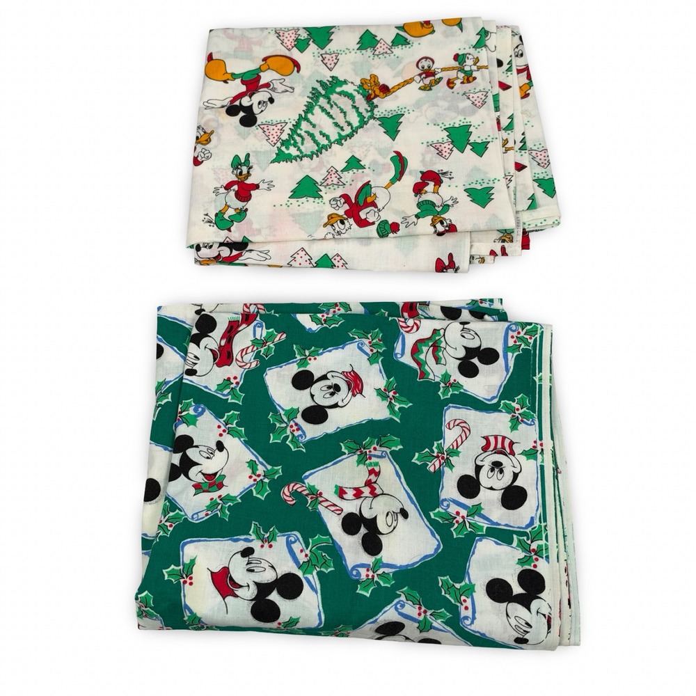 Vintage Disney Christmas Fabric Mickey Donald Duck Peter Pan Fabrics 42x70 Lot 2